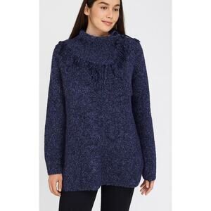 Hearts of Palm sweater purple purple fringe collared tasseled neck line SZ Lg